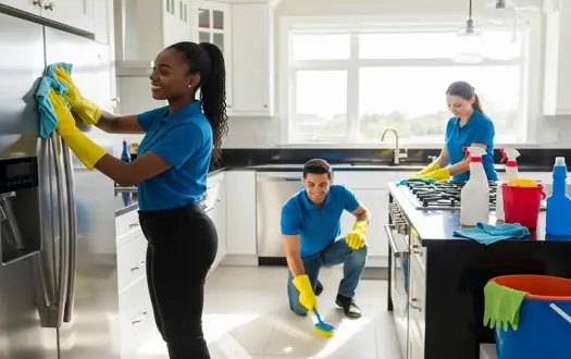 Kitchen surfaces receiving careful finishing during a move clean